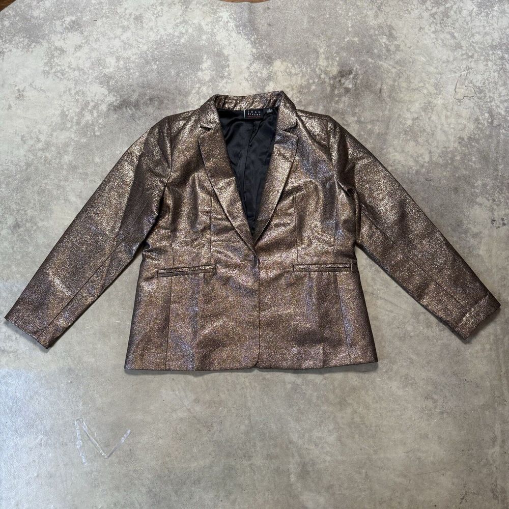 Joan Rivers Red Carpet Blazer Women M Brown Glitter Sparkle Jacker‎ Holiday
